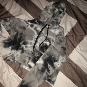 Gray and White Tie-Dye Cropped Hoodie